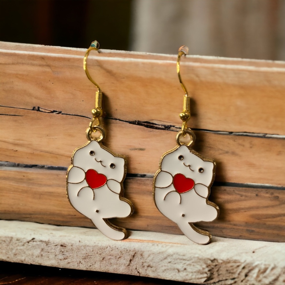 Cats and heart new! Gold plated backs